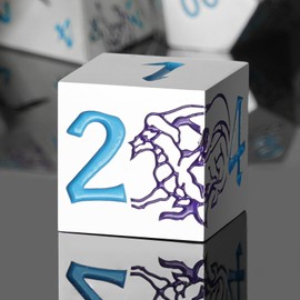 LITURTOO Metal Dice Set D&D, 7 PCS Dragon & Warrior Metallic DND Polyhedral Dice Set with Gift Metal Box for Dungeons and Dragon Tabletop Game (Silver Dice & Blue Dragon)