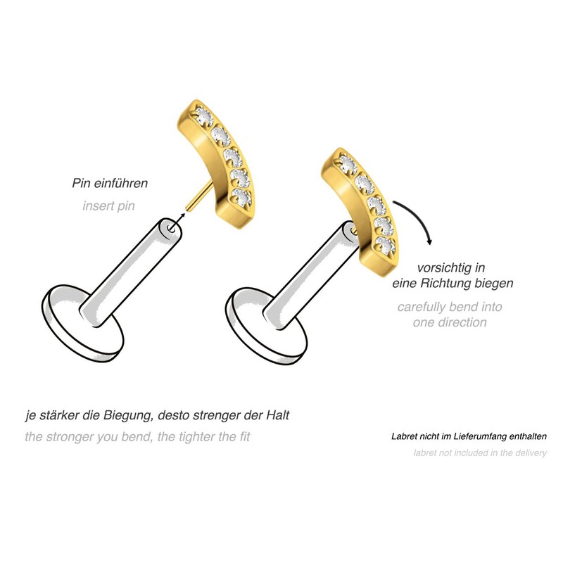 PIERCINGLINE Titanium Attachment with Push Pin Bow + 5 Crystals