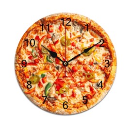 LetusZhogo Pizza Wall Clock 15 Inch Battery Operated Non Ticking Silent Quartz Analog Rustic Farmhouse Round Clock Retro Decor for Home Kitchen Living Room Bathroom