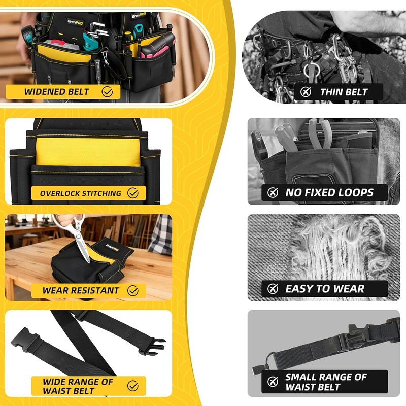 GRENPRO Magnetic Tool Belt for Men, 29 Pocket Carpenter Tool