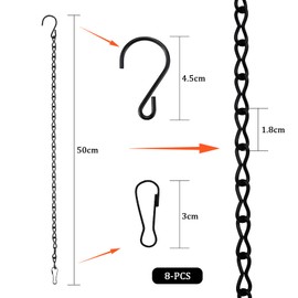 ZHIQIN 8 Stück Blumenampel Ketten 50cm Ketten Zum Aufhängen Schwarz Haken Metallkette Blumentopfkette für Hängend für Blumenampel Windspiele Vogelhäuschen Laternen Vogelfutterhaus Billboard