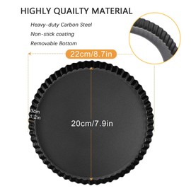 chongning Quiche Pan, 8“/22cm Flan Tins with Loose Base, Removable Loose Bottom, Mini Tart Tins for Baking,Pie Dish, Non Stick Tart Mould, Fluted Round Deep Flan Dish