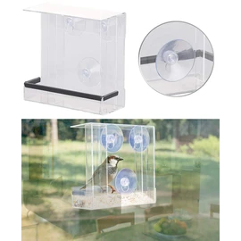 Royal Gardineer Acrylic Bird Feeder with 2 Feeders, Suction Cup Attachment (Transparent Bird Feeder, Winter Bird Feeder, Squirrel)