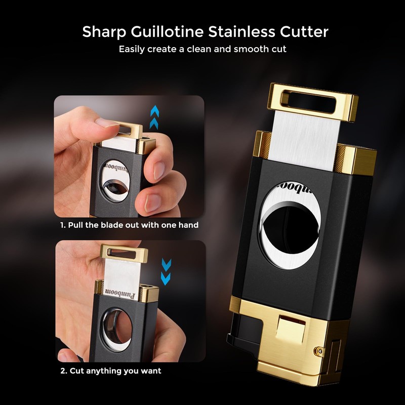 Triple Jet Torch Lighter with Guillotine Cutter, Draw Enhancer Tool,