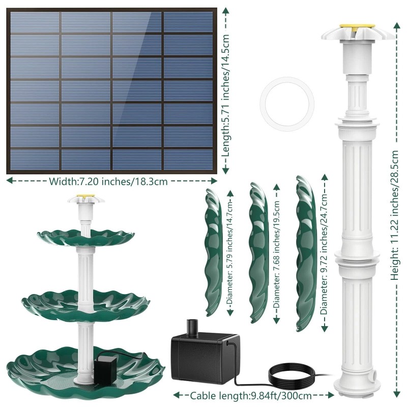 3 Tiered Bird Bath with 3.5W Solar Pump Solar Fountain