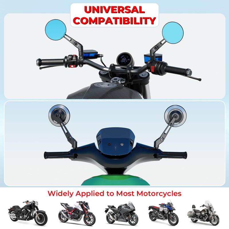 VAZESWIN Aluminum Alloy Rainproof Foldable Motorcycle Mirrors with M8 M10