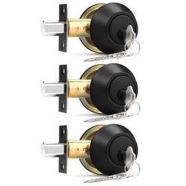 Probrico Keyed Alike Double Cylinder Deabolts, Same Key Interior&Exterior Door Hardware for Entrance and Front Gate, Black Door Locks Deadbolts, 3 Pack
