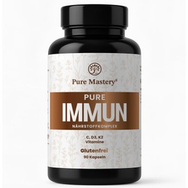 Pure Mastery Pure Immune - Vitamin C + Vitamin D3 High Dose (2000 IU) + Vitamin K2 (K2VITAL) - Strengthen Immune System, Support Bones & Muscles - 90 Vegan Capsules, 3-Month Supply
