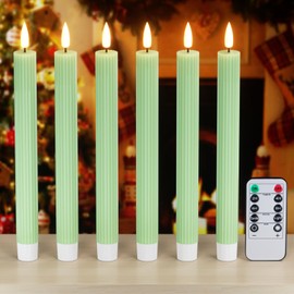 Wondise Flameless Flickering Taper Candles with Remote and Timer, Battery Operated 3D Wick Real Wax LED Taper Candles 6 Packs for Spring Dinner Holiday Decor(0.78 x 9.64 Inches，Green)