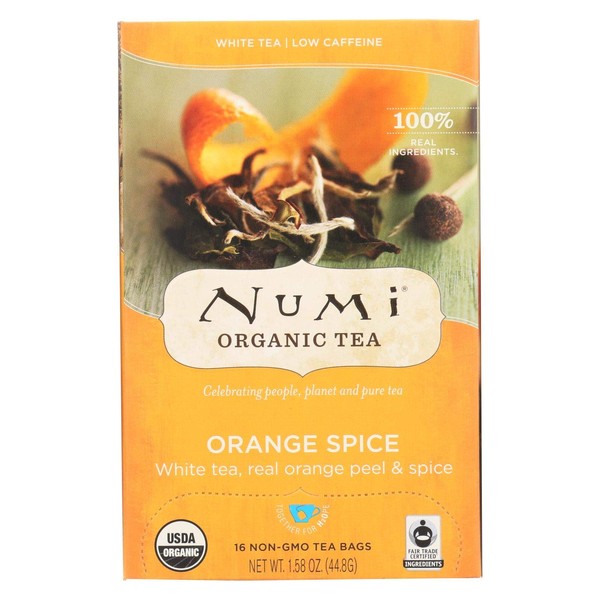 Numi Tea Organic Orange Spice White Tea, 16 Tea Bags per Box (Pack of 6 Boxes)