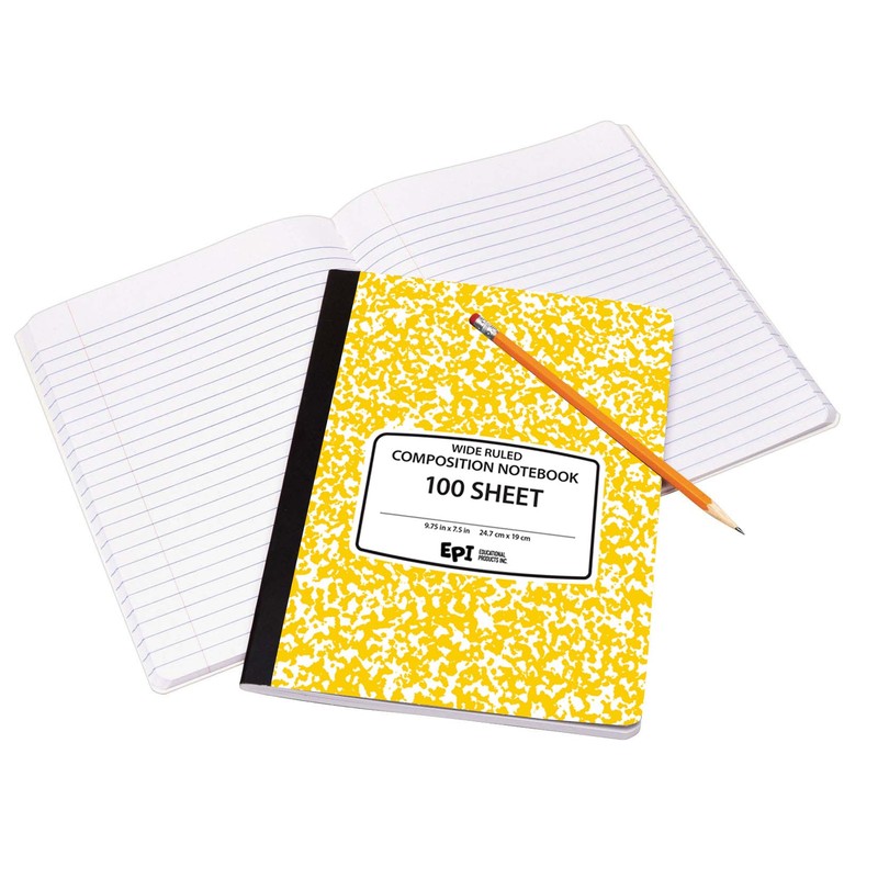 EPI Wide Ruled Marble Composition Notebook, Yellow, 100 Sheet, 4-Pack