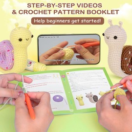 Crochetta - Kit de ganchillo para principiantes, kit de inicio de ganchillo con tutoriales en video paso a paso, kits de aprender a ganchillo para adultos y niños, suministros de tejer bricolaje,