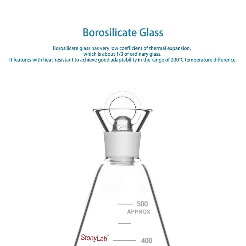 stonyLab Iodine Flask with Stopper, 500 ml Capacity, Wide Mouth