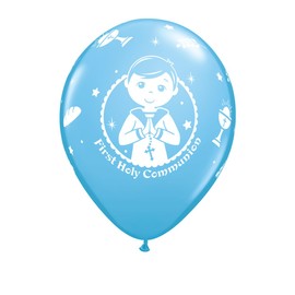 Qualatex 38659 First Holy Communion - Boy, 11" latex balloons (pack of 6 balloons)