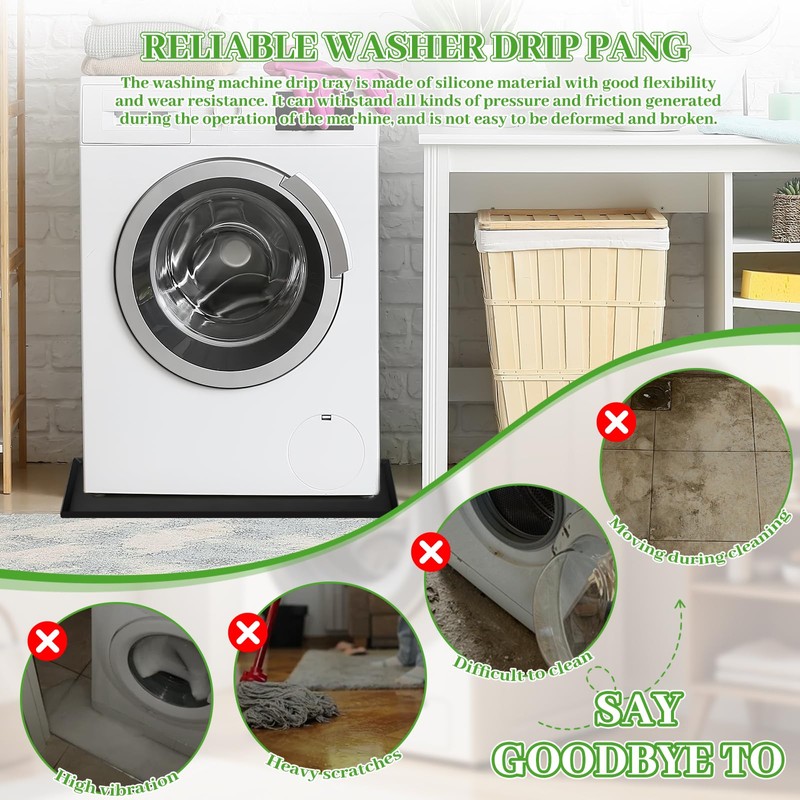 27×27inch Washer Drain Pan Silicone Mat, With Raised Edge Washing