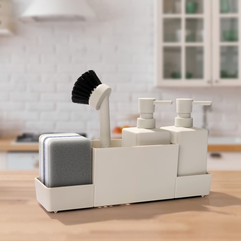 Kitchen Soap Dispenser with Sponge Holder Set for Sink Caddy,