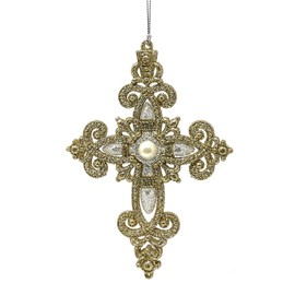 RAZ Imports Cross with Circle Gem Ornament, 5" Gold and Silver