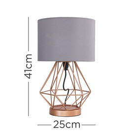 Modern Copper Metal Basket Cage Touch Table Lamp with a Grey Cylinder Shade