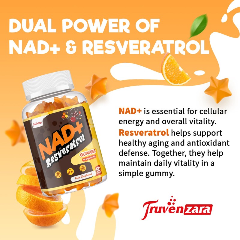 NAD+ Resveratrol Gummies 1310mg, High Absorption Formula with TMG, Hydrolysed