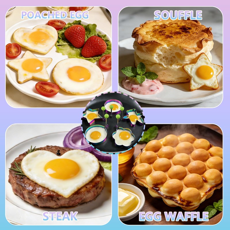 Slomg Rainbow Set Fried Egg Rings Molds Non Stick for