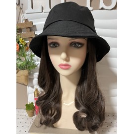 Lily's Select Women's Dark Brown 13.8 inches (35 cm) Straight Hat Wig Hat with Wig Hair Extensions Point Wig, Wavy Bucket Hat (Dark Brown (Curl))
