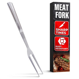 Two Pronged Carving Fork for Meat - Stainless Steel 11" Meat Fork 2 Prongs with Comfortable Handle - Rust Resistant & Difficult to Break Cooking Forks 2 Prong for Convenient Slicing, Cooking & Serving