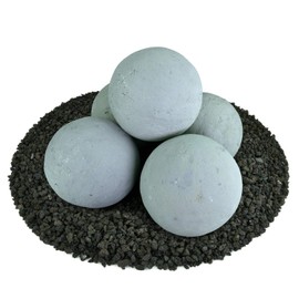 Ceramic Fire Balls | Set of 5 | Modern Accessory for Indoor and Outdoor Fire Pits or Fireplaces – Brushed Concrete Look | Pewter Gray, 6 Inch