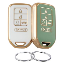 REPROTECTING TPU Key Fob Cover Compatible with Honda Accord CR-V Civic Insight Passport Pilot (2015-2021) (White/Green, 5 Button Smart Key)