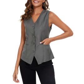 MINTLIMIT Women's Waistcoat Vest Fully Lined 4 Button V-Neck Suit Formal Vest Double Welts Pocket Office Gilet (Grey XXL)