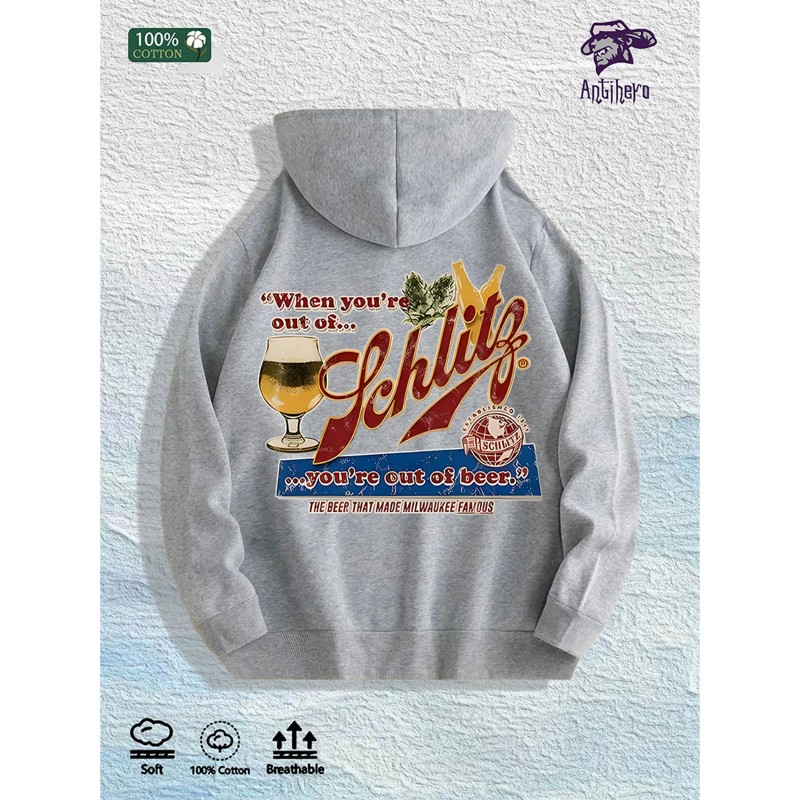 Schlitz Beer Graphic Hoodie 100% Cotton US Warehouse 7 ColorsColor: