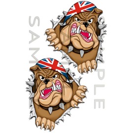 Pair 180 PK Metal Rip Open Torn Bulldog Union Flag Car Sticker
