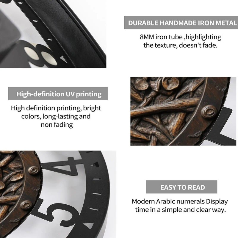 25cm Solid Cast Iron Wall Clock with a Heavy-Duty Build
