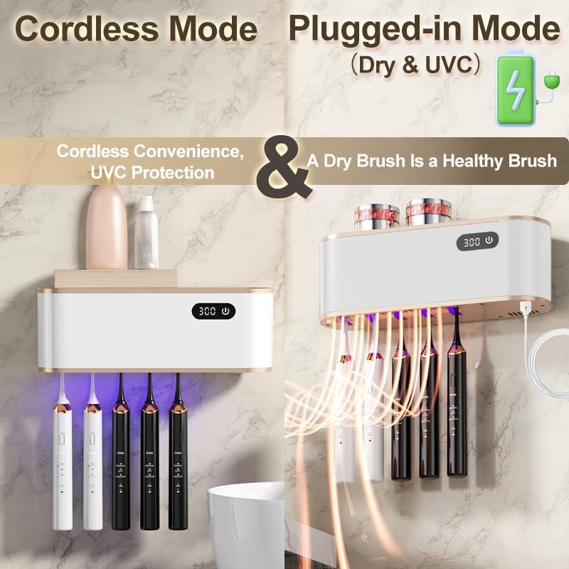 UV Toothbrush Sanitizer Holder for 4 | Wall Mounted Toothbrush