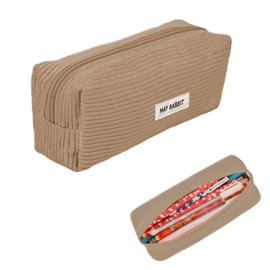 YALiya Corduroy Fabric Pencil Case Portable Storage Bag Pencil Case with Large Capacity Pencil Case with Practical Zip for School, Home and Office (Light Grey)