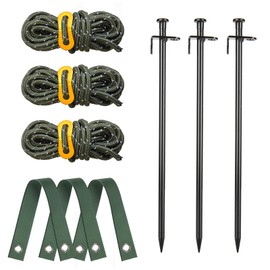 Tree Stakes and Supports, Fetanten Tree Stake Kit with Tree Straps and Rope in Outdoor Yard, 3 PCS 11.8 Inch Heavy Duty Steel Tree Stabilizer Ground Anchor Protect Leaning Tree Straightening