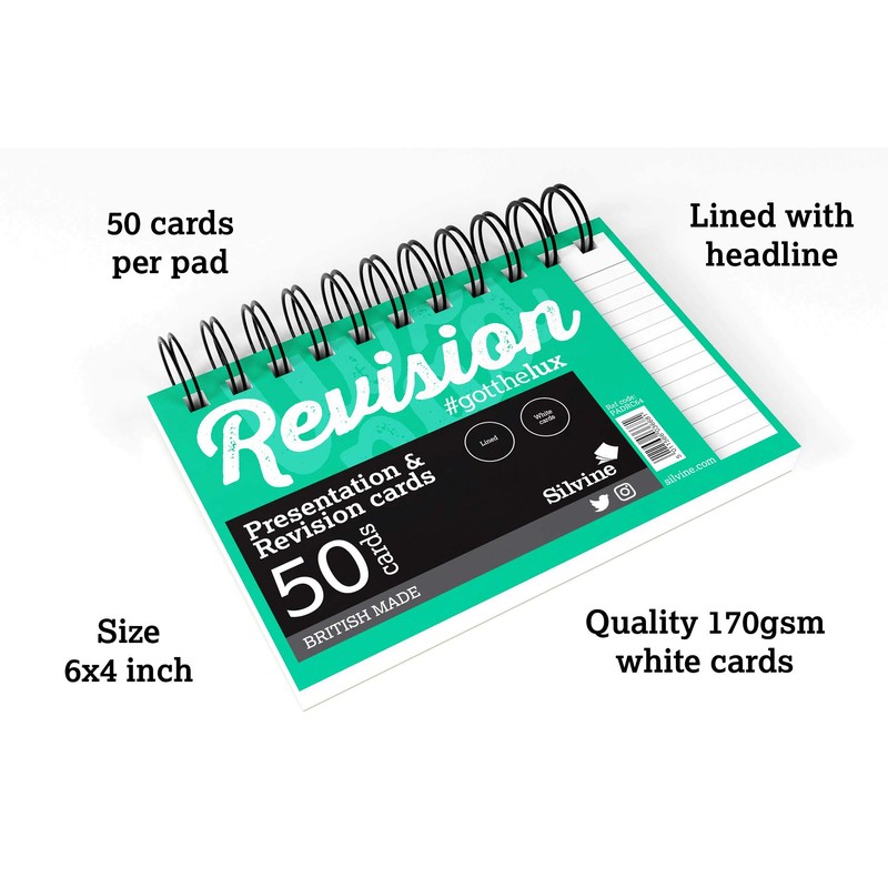 Luxpad A6 Wirebound Revision & Presentation Cards - White. 50