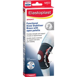 Elastoplast Sport Functional Knee Stabiliser Brace with Open Patella - Size Medium (1 Pack) | Compression Knee Guard | Supports Weak & Injured Knees | 4-Way Stretch for Flexibility