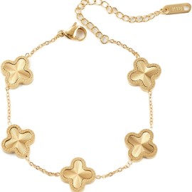 SQHYBAG 18K Gold Plated Lucky Bracelet Adjustable Clover Lucky Bracelet Link Bracelets Jewelry Gifts for Women Teen Girls (Gold)