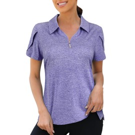 Viracy Womens Golf Polo, 1/4 Zipper Shirts Cross-Sleeves Quick Dry Breathable Lightweight Casual Wear Moisture Wicking Dry Fit Summer Yoga Golfing Gym Workout Outfits,Purple-XL