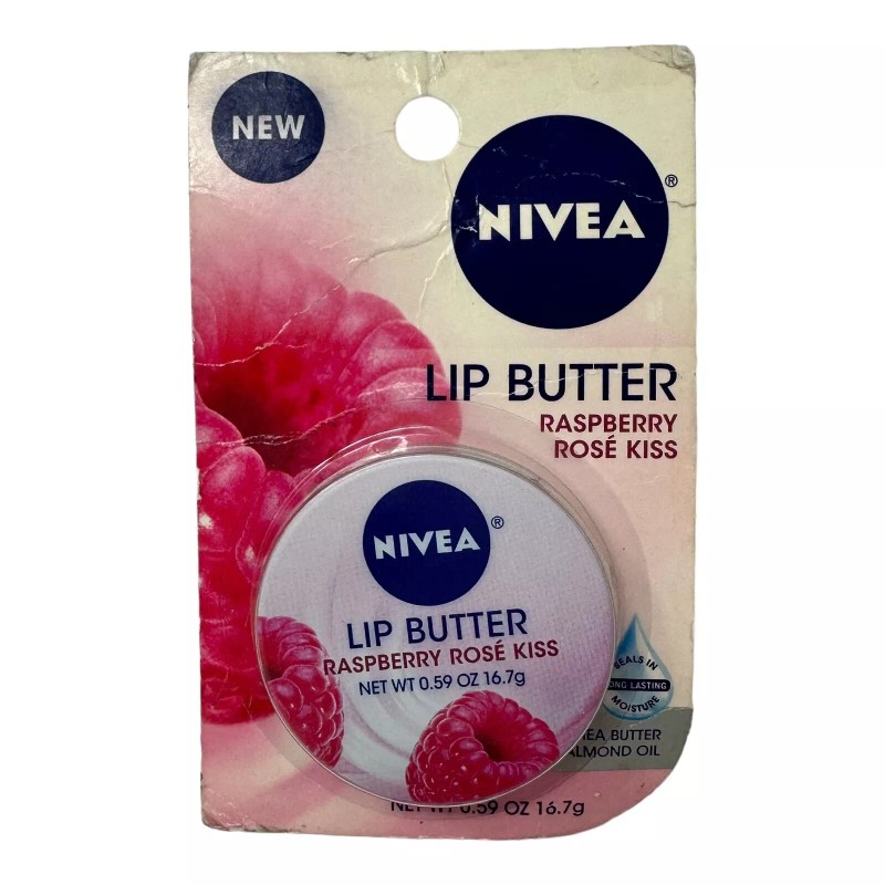 NIVEA Lip Butter Raspberry Rose Kiss 0.59 oz Tin Shea