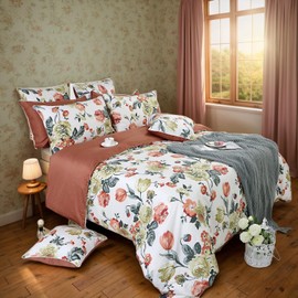 FADFAY Duvet Cover Set Full Vintage Rose Floral Bedding Elegant Peony Quilt Cover Set Shabby Rose Farmhouse Bedding 100% Egyptian Cotton 800TC Comforter Cover Set with Zipper Closure 3Pcs, Full Size
