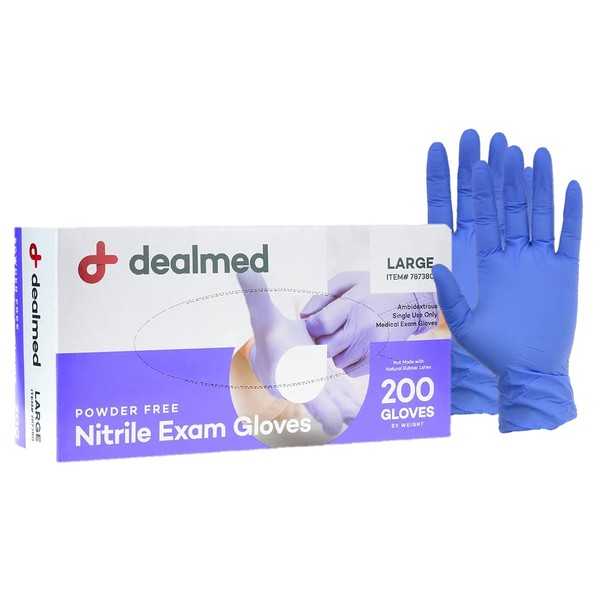 Dealmed Medical Exam Nitrile Gloves– 200 Count, Disposable Non-Irritating Latex Free Multi-Purpose Use for a First Aid Kit and Facilities, Large