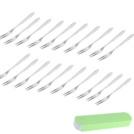 Forchette per frutta in acciaio inox, 20 pezzi, forchette per insalata con scatola di immagazzinaggio, forchetta per cocktail, torte, dolci, dolci, dolci