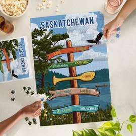 Lantern Press 1000 Piece Jigsaw Puzzle, Saskatchewan, Signpost, Lake and Eagle