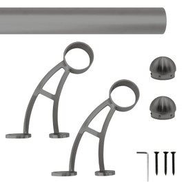 Wall Mount Foot Rail Kit, Titanium Black (Dark Gray) Finish Stainless Steel Tubing w/Internal Connector, Bar Foot Rail Brackets (Domed End Cap, 4 ft (48 in x 1))