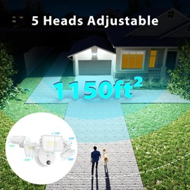 iMaihom 5 Adjustable Heads Dusk to Dawn Led Outdoor Lighting, 55W Flood Lights Outdoor with Remote Control, 5000LM 6500K Photocell Floodlights, IP65 Waterproof Exterior Security Light for Yard (White)
