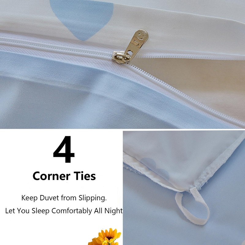 Blue White Duvet Cover Set Queen Size with Cute Blue
