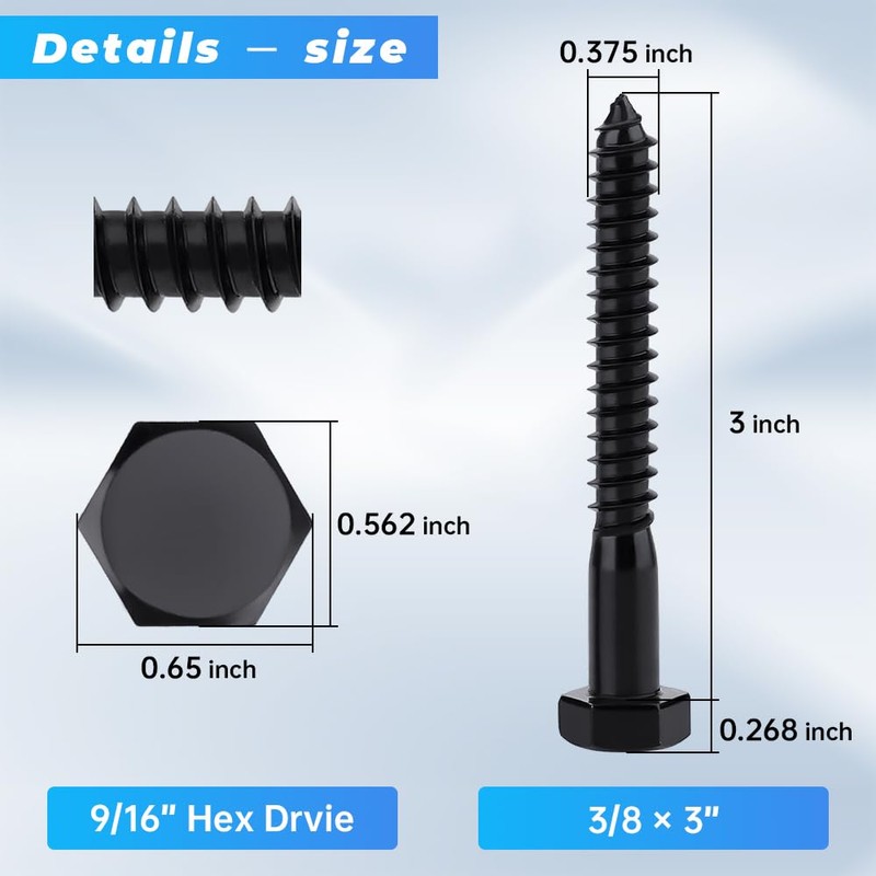 Glvaner 3/8 x 3 inch Stainless Steel Hex Head Lag