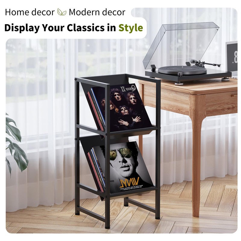 VonDream Conceptual Design Vinyl Record Storage, 2 Tier Black Metal