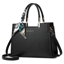 FOLOVEYA Women's Handbag, Elegant Shoulder Bag, Women's Handbag with Fashion Leaf Pendant, Shopper Top Handle Bags, Shoulder Bag, PU Leather for Work, Travel, Dating Tote Bag, black, Women's handbag